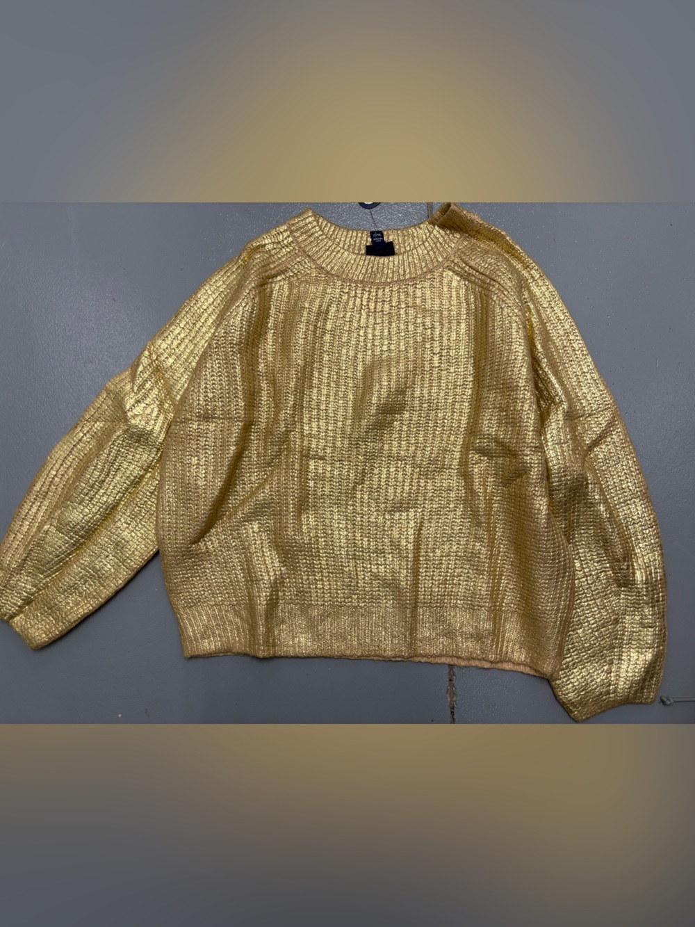 Scoop Metallic Gold Ribbed Crew Sweater
